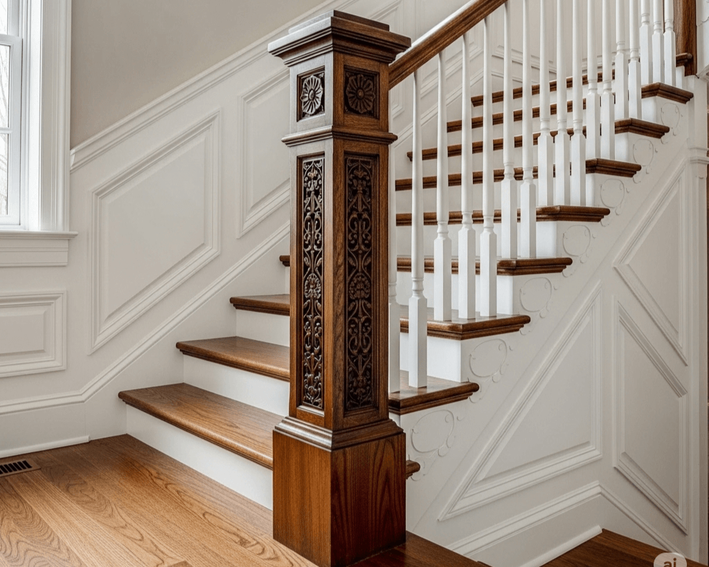 Elegant staircase and wall paneling